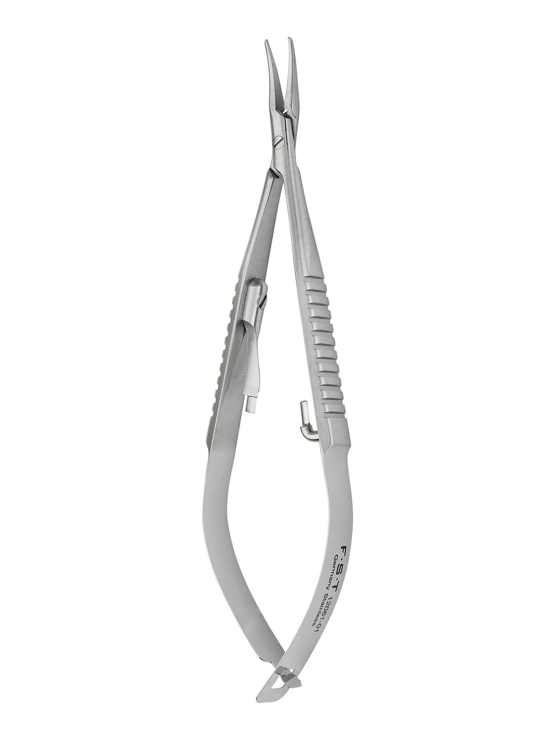 thumbnail interactive-video image 1 of Castroviejo Micro Needle Holder - Curved, No Lock, Delicate Tapered Plain Jaws 5" 1 of 5